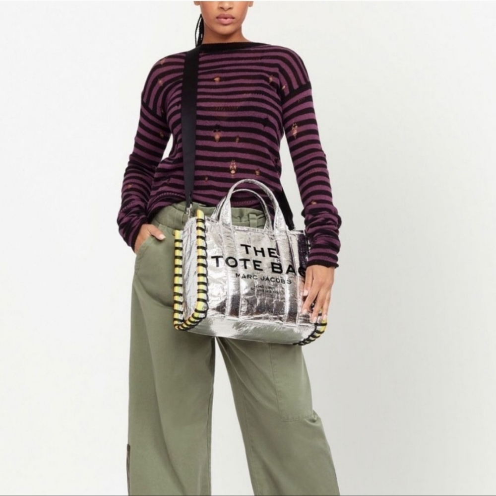 New Rare Marc Jacobs Medium The Tarp Bag Tote Bag Metallic Silver